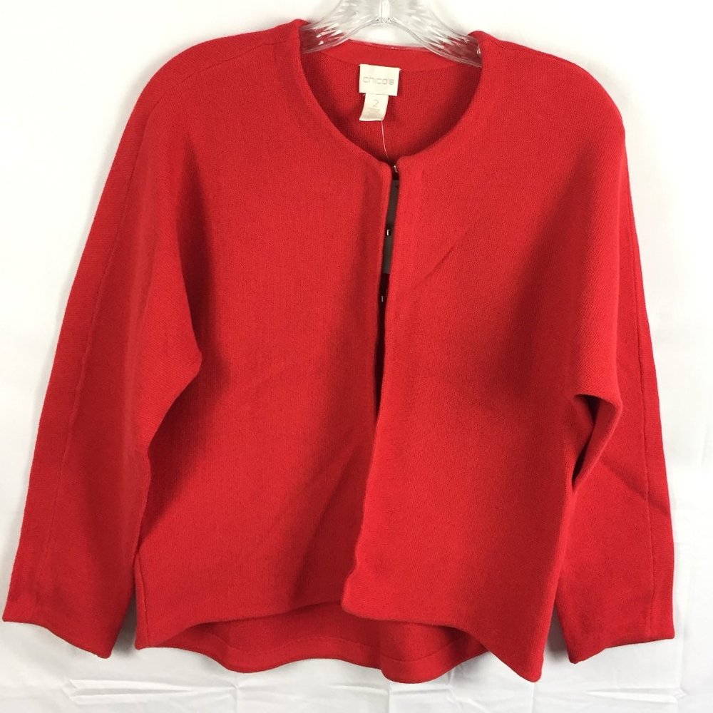 NWT CHICO'S Size 2 Red Cropped Cardigan Cotton